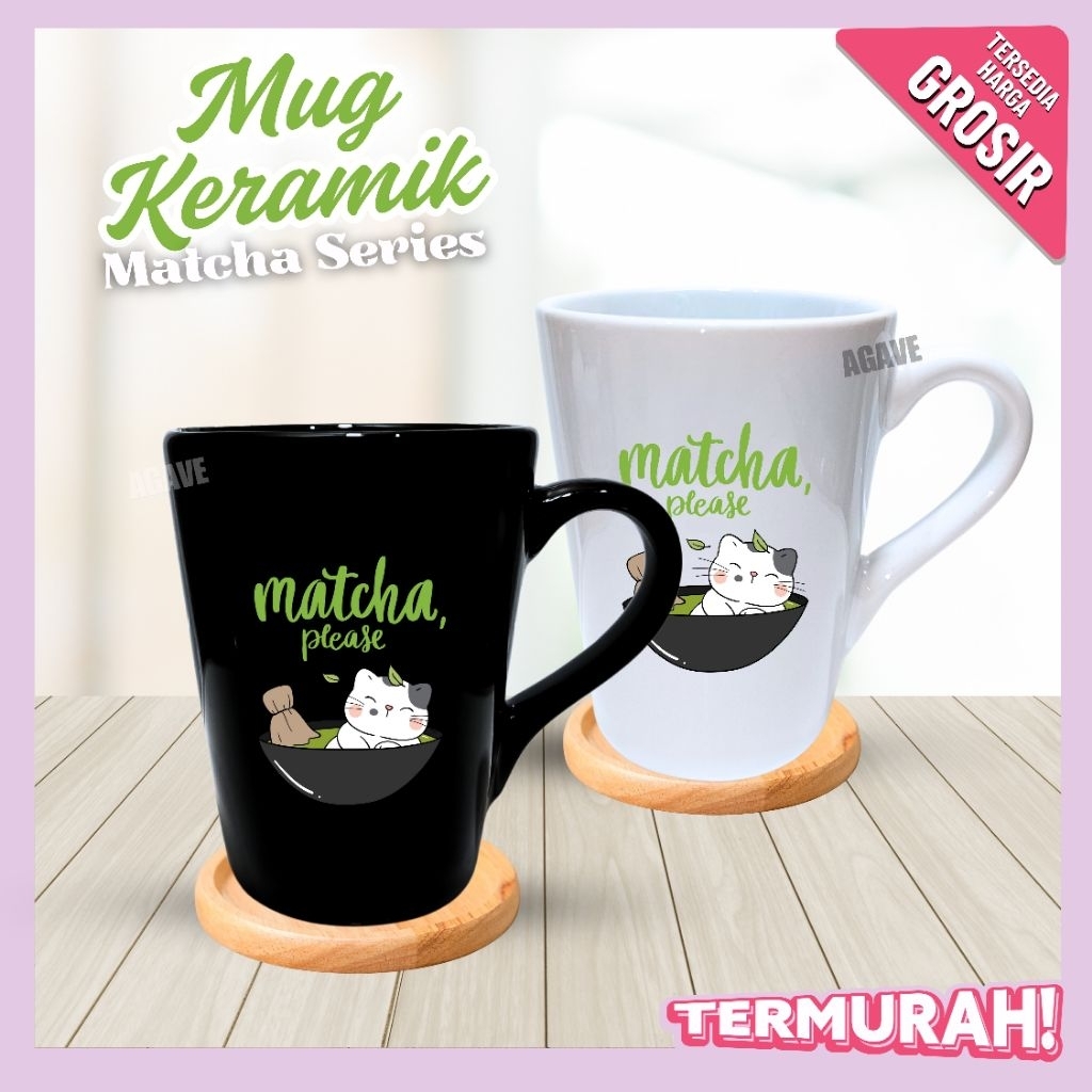 Mug Matcha Latte | Cangkir Matcha | Mug Keramik Lucu | Cangkir Kopi Teh Lucu | Mug Cangkir Unik | Ha