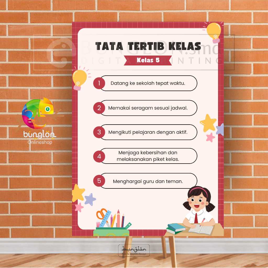 

Poster Tata Tertib Kelas simple merah cream