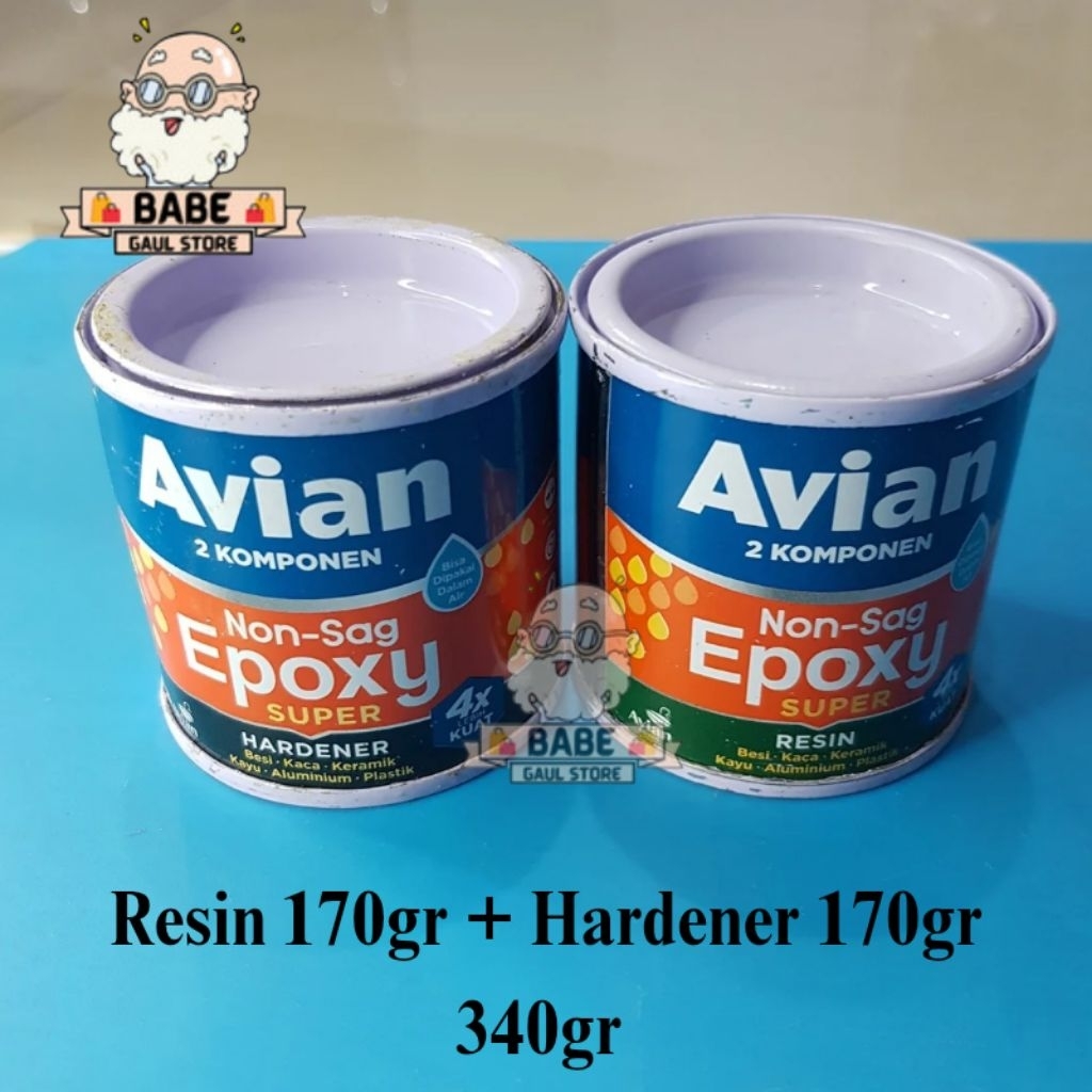 EPOXY AVIAN NON SAG SUPER 340GR 2 KOMPONEN RESIN HARDENER LEM EPOKSI BESI KACA PLASTIK KAYU SERBAGUN