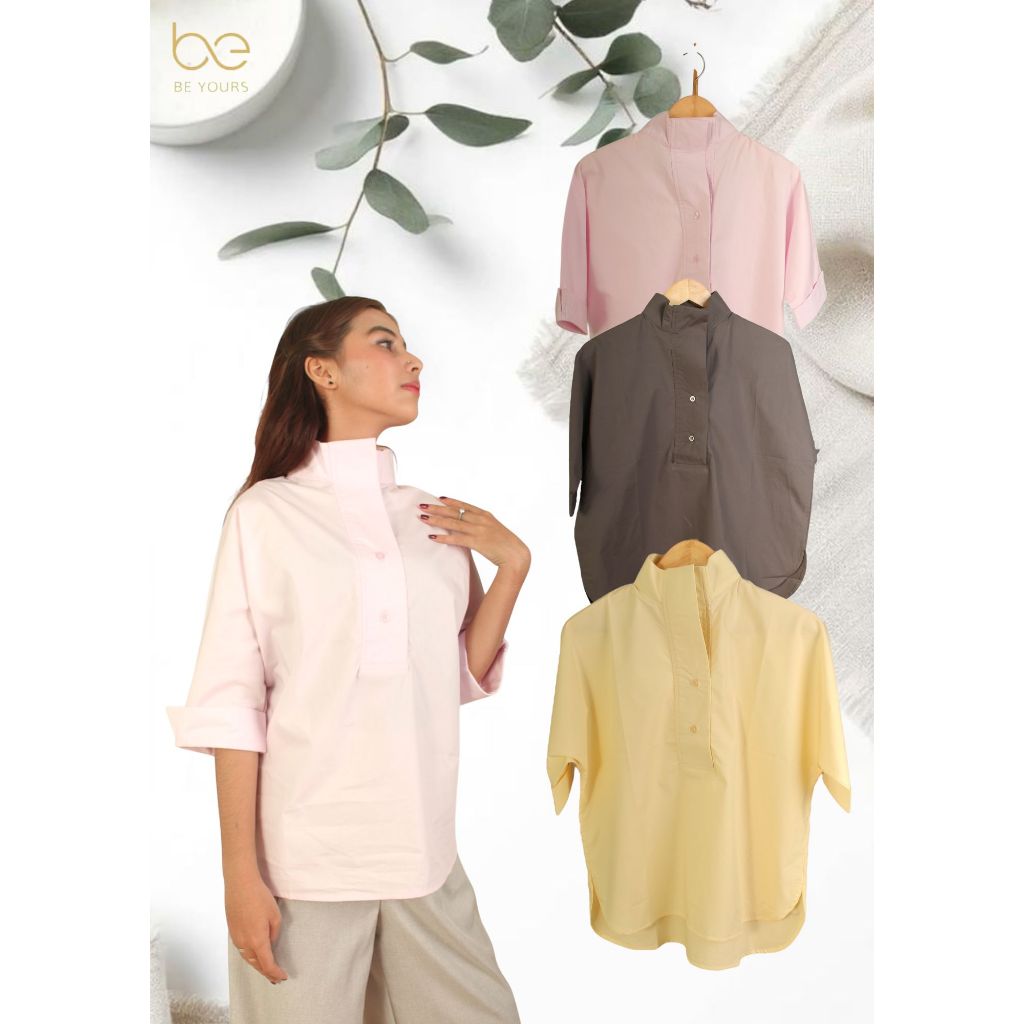 Kemeja Wanita Kerah Tinggi Kancing 2