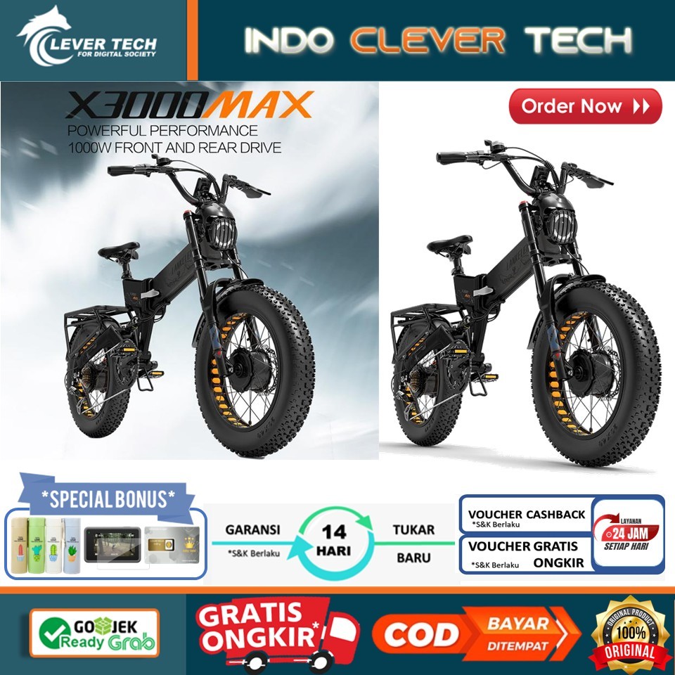 Lankeleisi Sepeda Listrik Lipat Fat Bike 20 Inch Dual Motor 48V 20Ah - X3000 MAX - Black/Gray