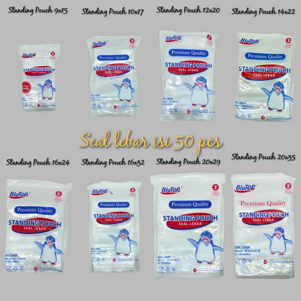 Blutop Standing Pouch 16x24 Ziplock Plastik Snack Bags 9x15 10x17 12x20 14x22 16x32 20x29 20x35