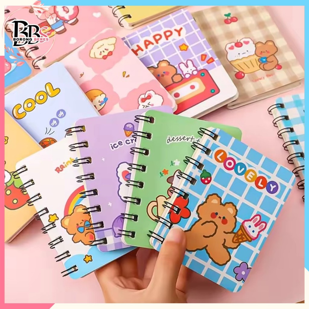 

BORES Notebook Ring Motif Kartun Buku Catatan Memo Spiral Buku Tulis Mini Binder Karakter Murah