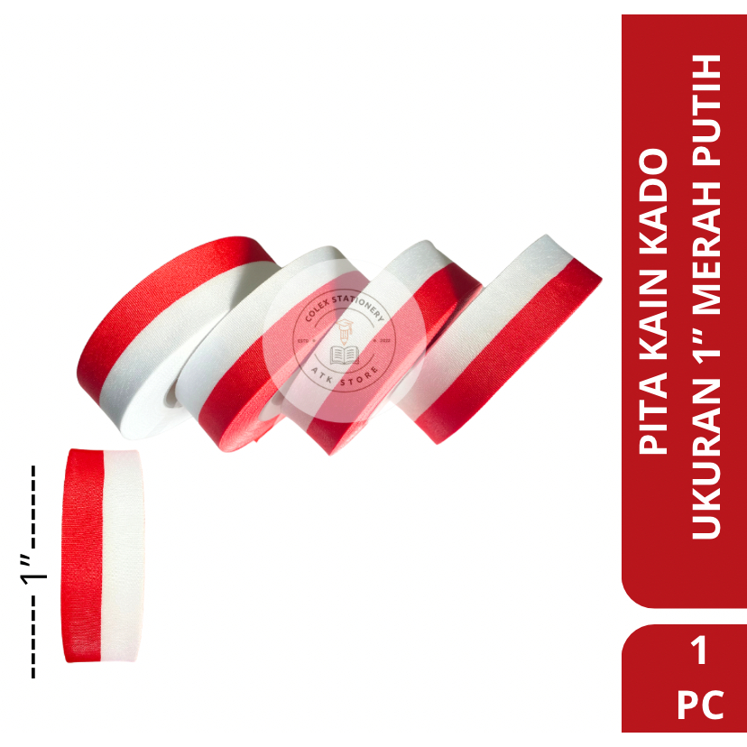 

[1 PC] Pita Kain Indonesia / Pita Satin Tebal Warna Merah Putih Ukuran 1 Inch Panjang 18 Meter Rainbow