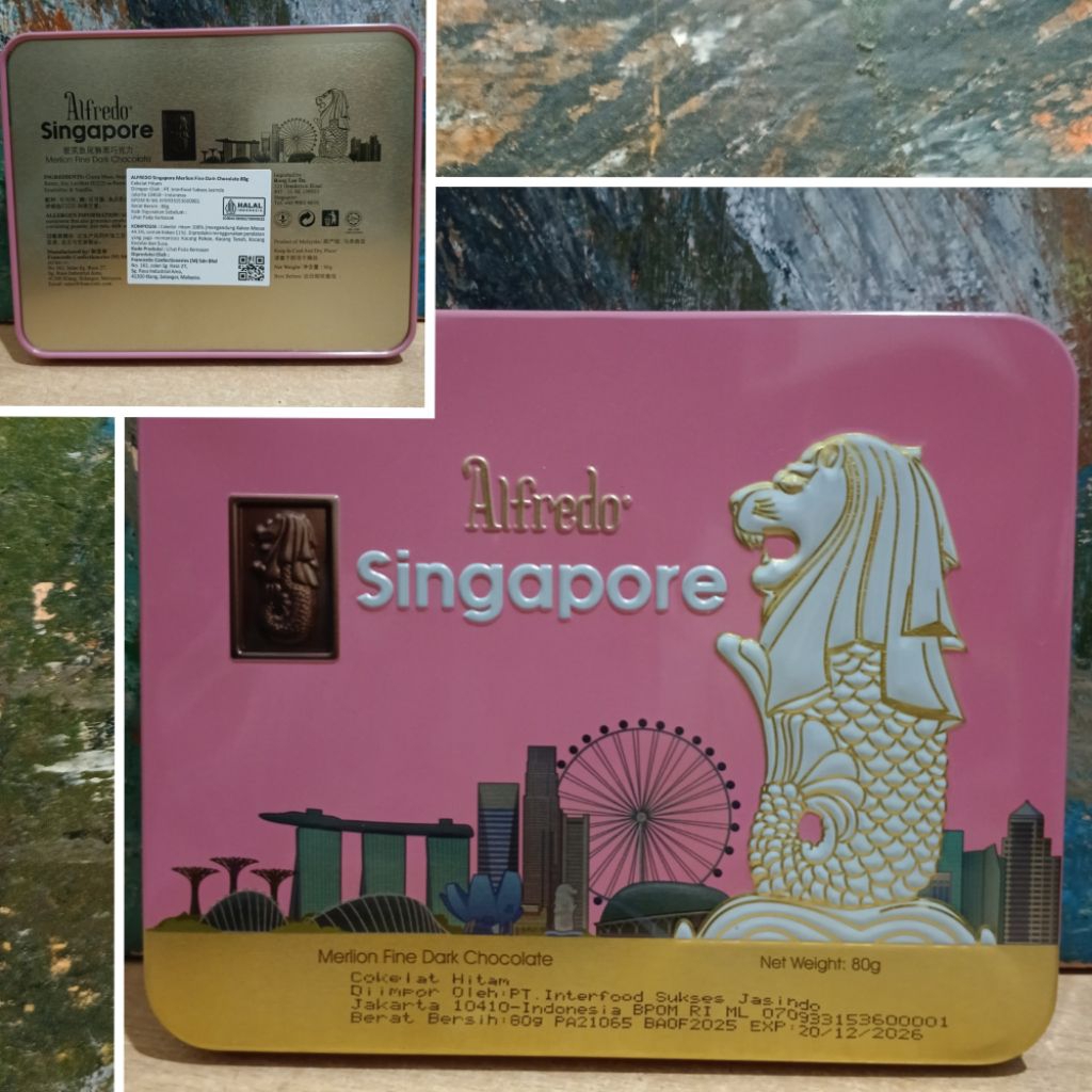 

Alfredo 80gr Singapore Merlion Fine Dark Chocolate Coklat Hitam Singapur Kaleng Tin Alumunium