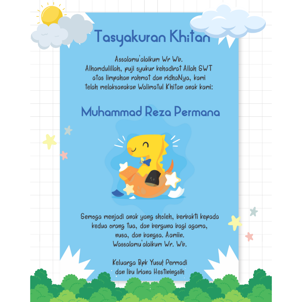 Kartu Ucapan Tasyakuran Khitanan / Kartu Syukuran Khitan / Kartu Ucapan Khitan / Kartu Bingkisan Tas