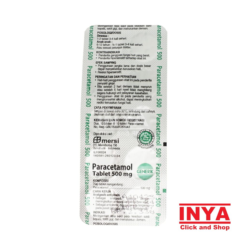 Paracetamol Tablet 500mg isi 10 Tablet - Obat Demam