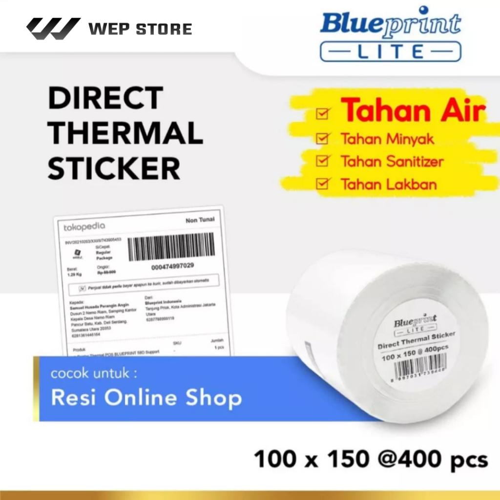 

Blueprint Lite Direct Thermal Sticker Label A6 100 x 150 mm isi 400 Stiker Olshop Barcode 100x150