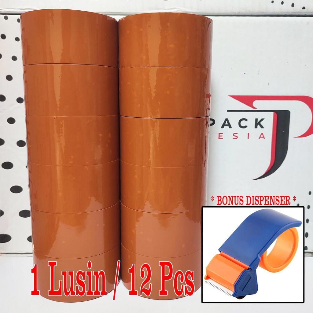 

(BONUS DISPENSER) 7 Pcs Lakban Coklat 45 mm x 50 yard - Lakban Packing Ekonomis - Jago Pack Indonesia