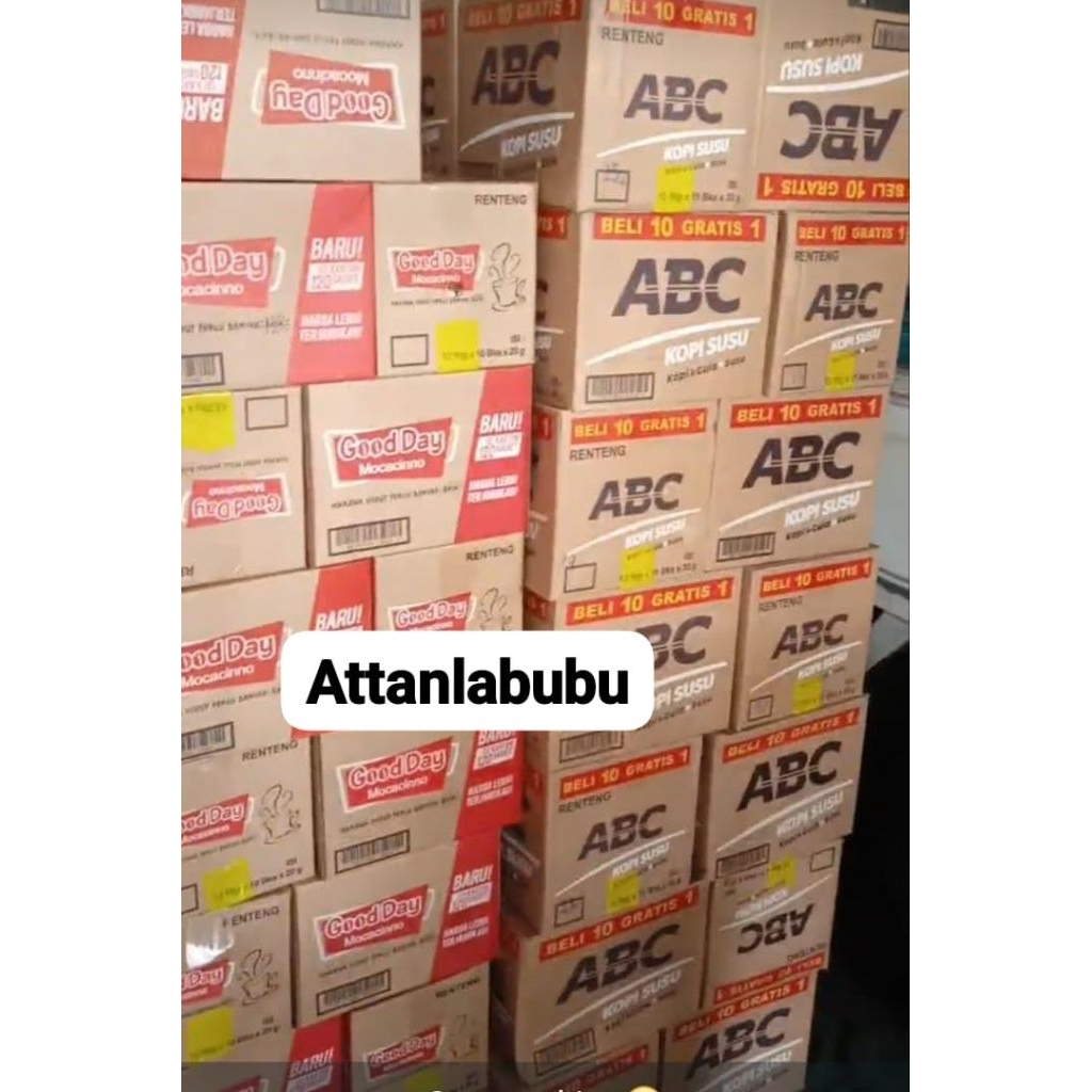 

langsung kirim live extra kopi kapal api special mix @23g 1dus/ABC susu 1dus/goodday mocacino1dus/indocafe 1bag