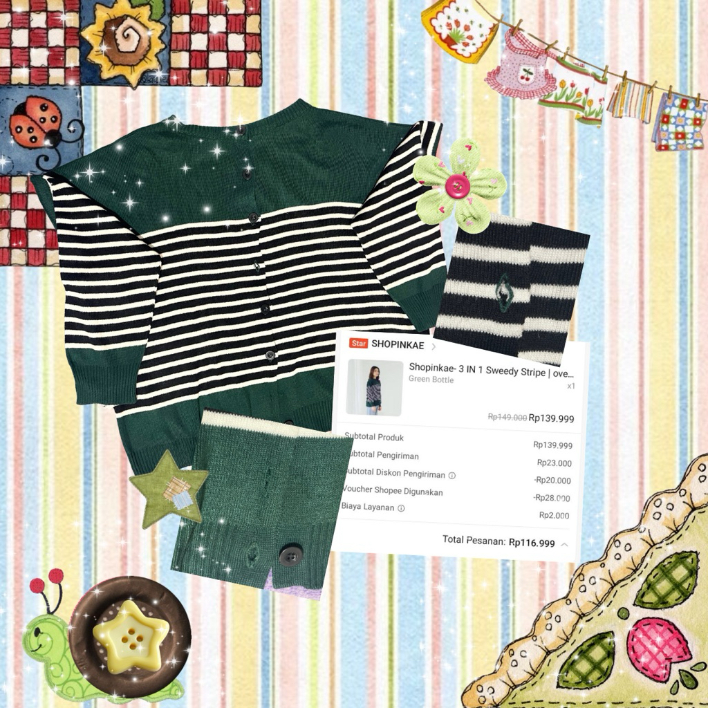 shopinkae 3in1 sweedy stripe cardigan (PRELOVED)