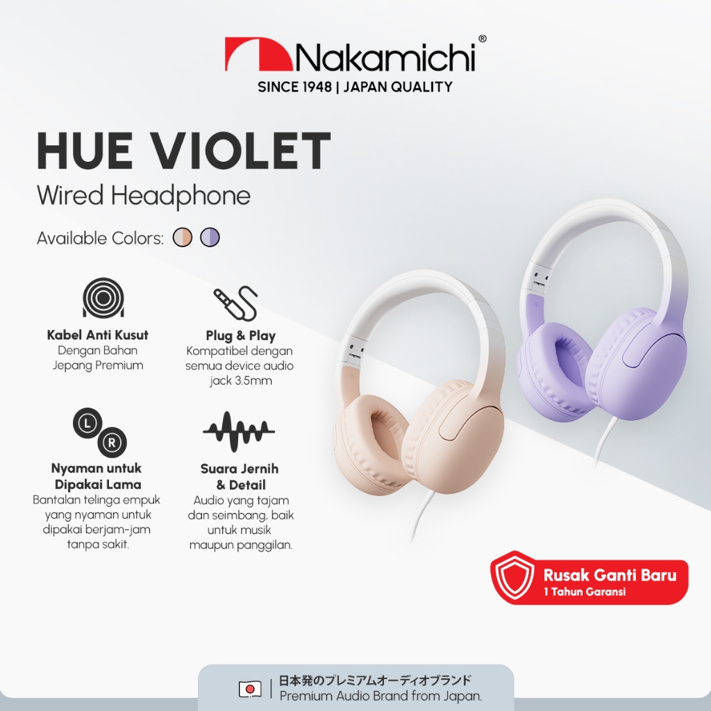 Nakamichi My Music Hue Violet Wired Stereo Headphone Superior Sound