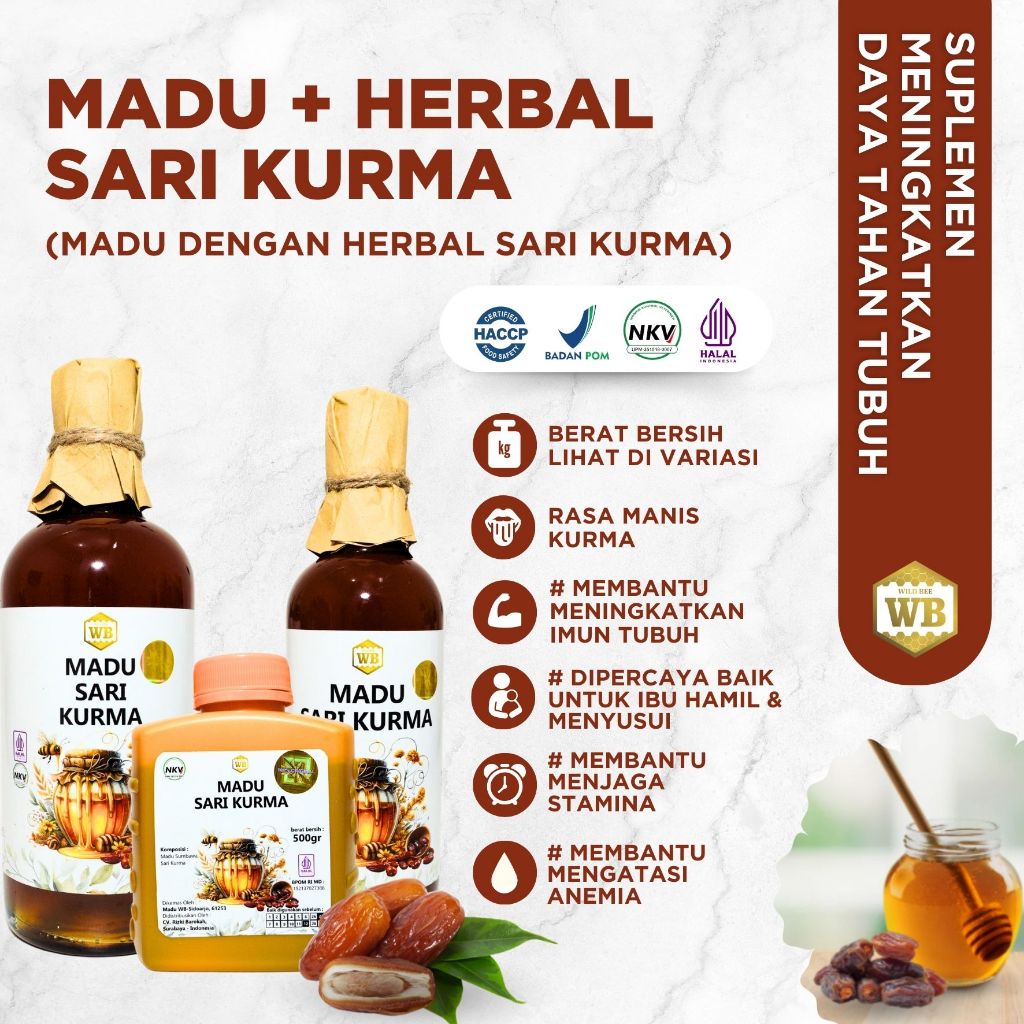 

WB Wild Bee - Madu Kurma / Madu Herbal - Wild Bee - Kemasan Ekonomis - Beli 10 Gratis 1