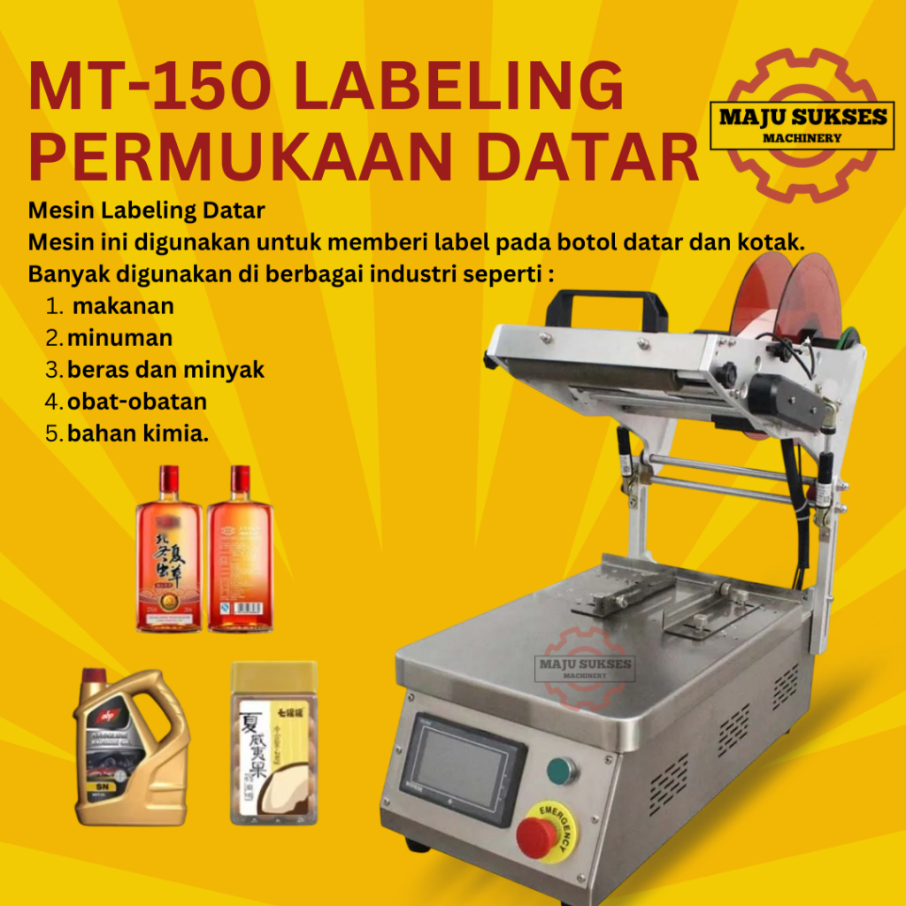 

Mesin Labeling Botol Flat Datar Sticker Type MT-150 Label Stiker Kotak Alat Mesin Pasang Label Botol Minyak Goreng Garem