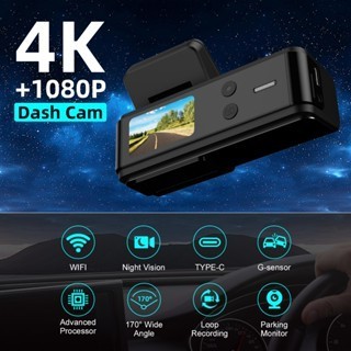 MH - Dash Cam Dual Lens 4K Night Vision Wifi Kamera Mobil Dvr Loop Recording K8