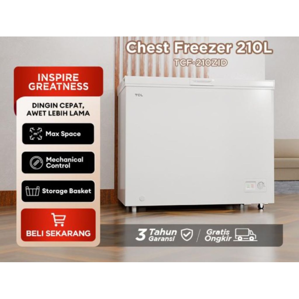 TCL CHEST FREEZER TCF210ZID - BOX FREEZER TCL 200 LITER - BOX DAGING TCL 200LITER - LEMARI PEMBEKU D