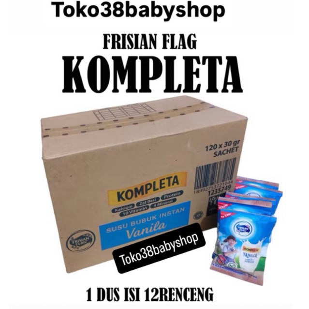 

{1 KARTON} FRISIAN FLAG KOMPLETA DUS ISI 12 RENCENG 120 SACHET SUSU BUBUK BENDERA