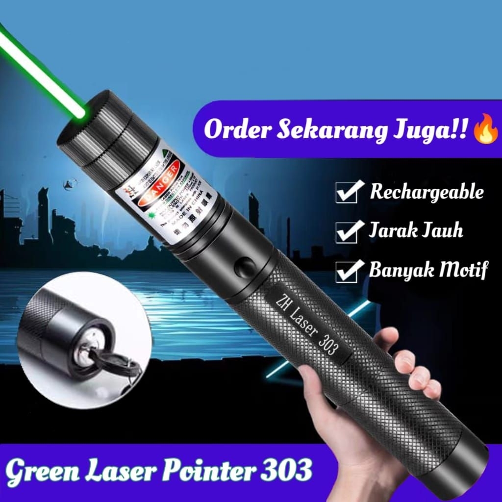 Laser Pointer V-303 | Laser Hijau Baterai Cas Ulang •IMC•