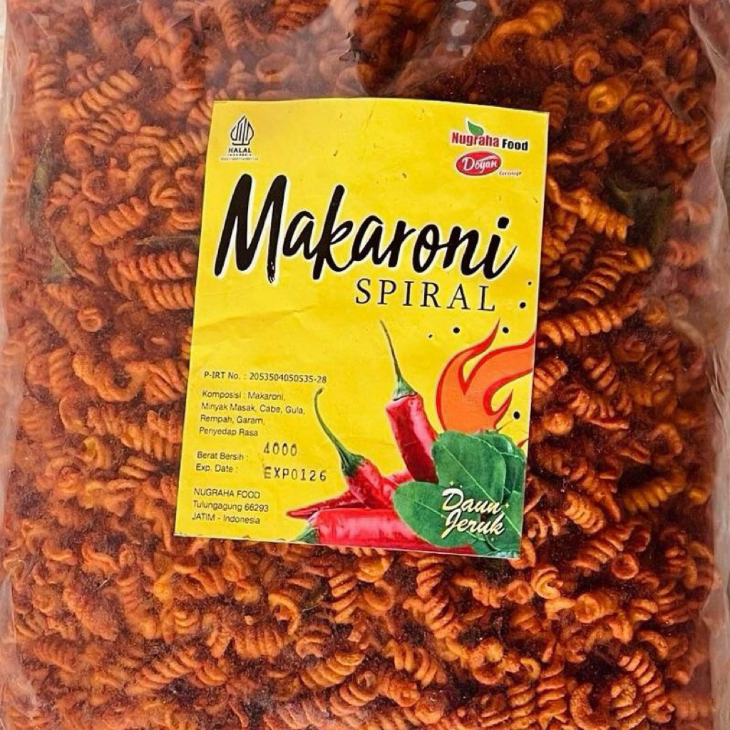 

Makaroni spiral pedas daun jeruk kiloan 500 gram Makanan Cemilan Snack Camilan Food