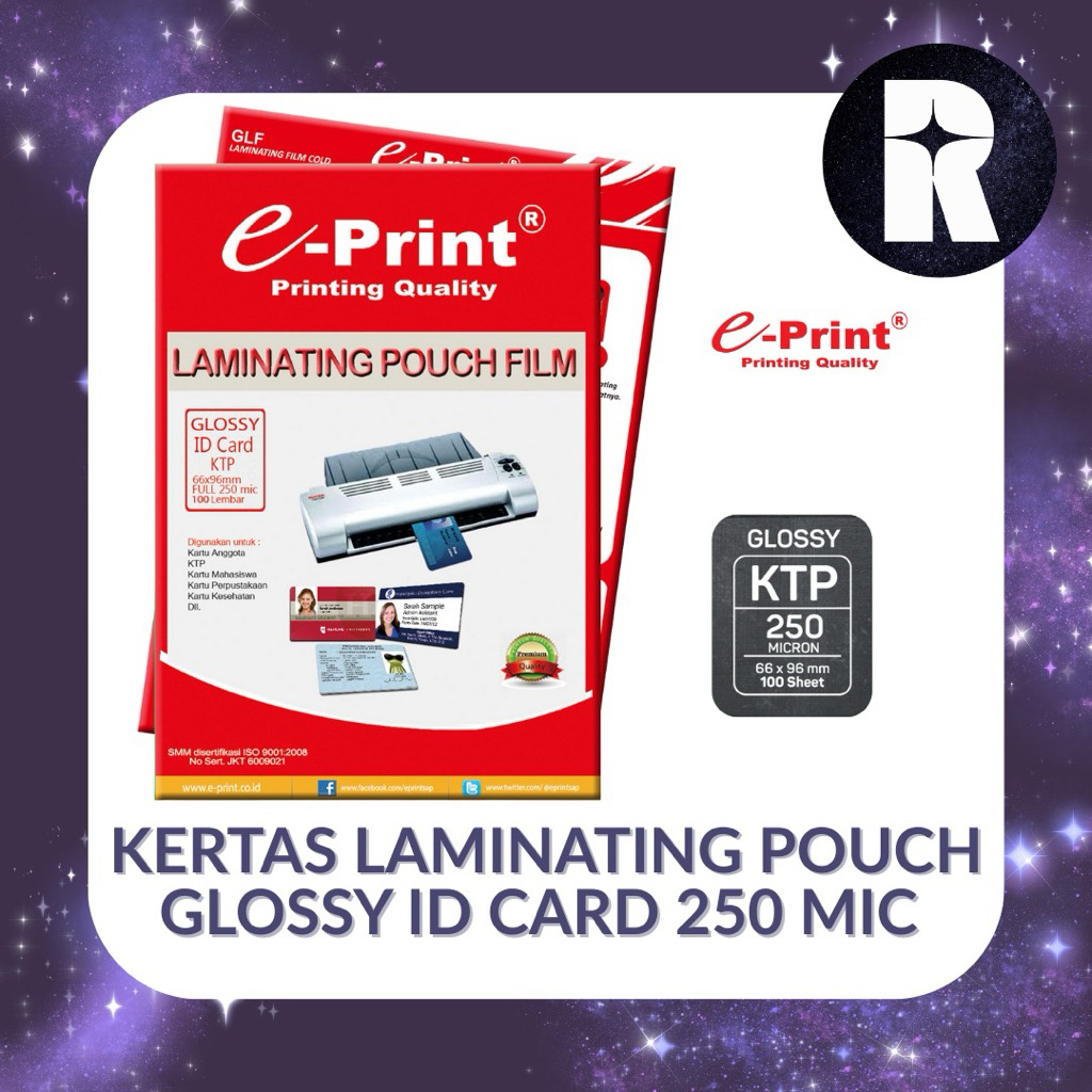 

E-PRINT KERTAS LAMINATING POUCH GLOSSY ID CARD 250 MIC 66X96 100S