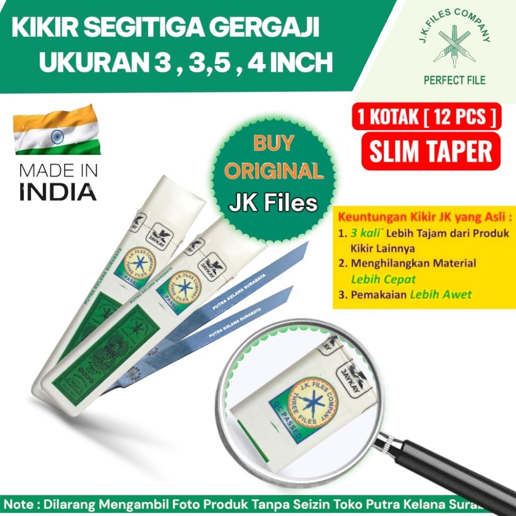 [ 12 PCS / 1 KOTAK ] Kikir india Segitiga Gergaji JK Files Company 5"/4"/3,5inch Lusinan / Kikir Ger