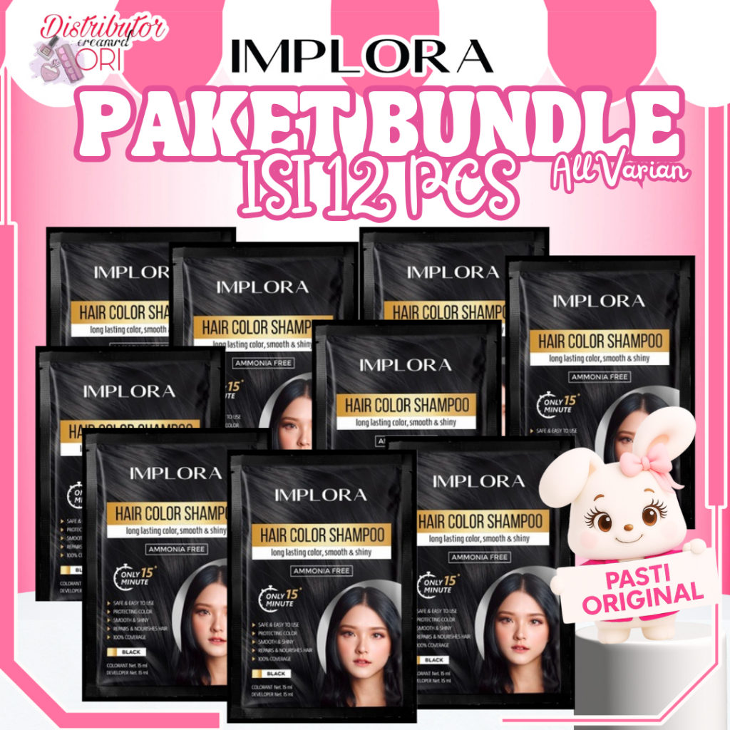 [PAKET ISI 12] Implora Hair Color Shampoo BUNDLE BUNDLING HEMAT LUSINAN 30ml Sachet - Pewarna Rambut