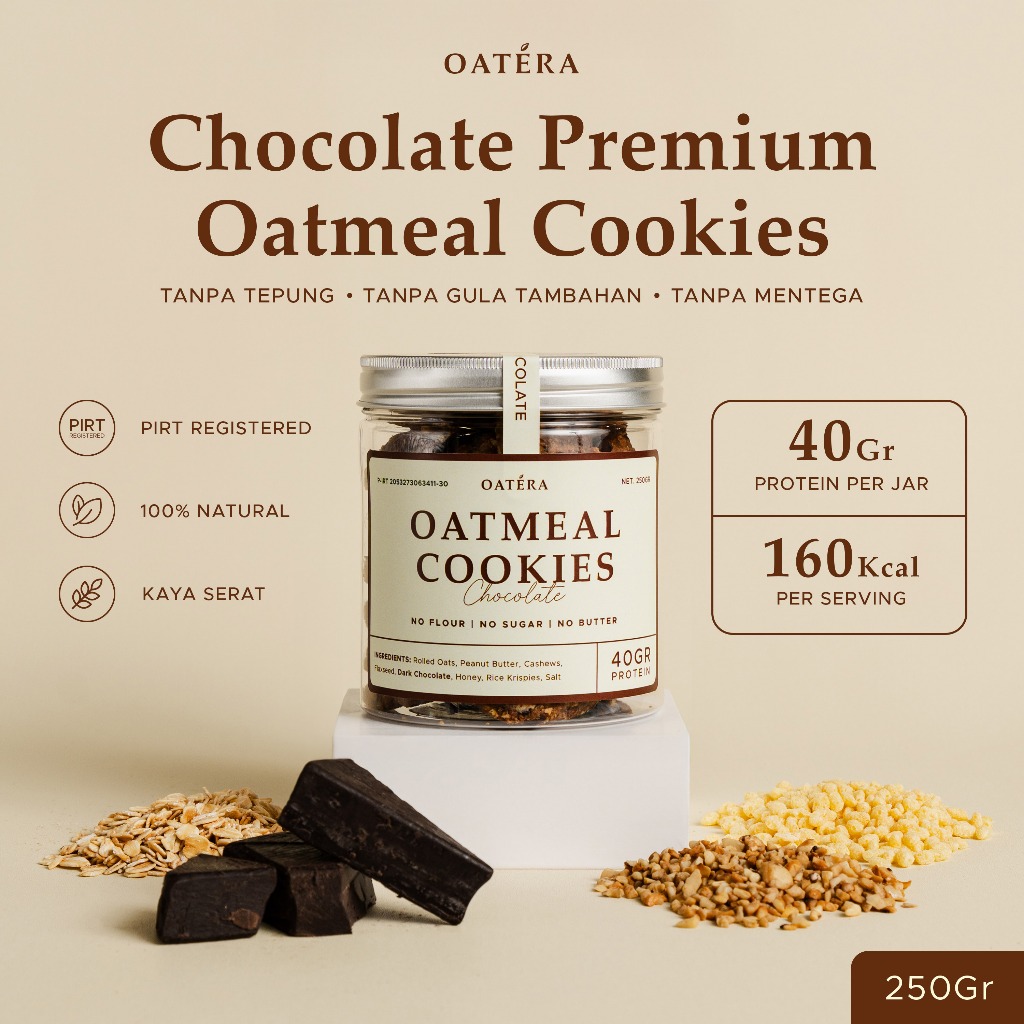 

Premium Oatmeal Peanut Cookies - Chocolate 250gr - Oatera Cookies Diet Tinggi Protein