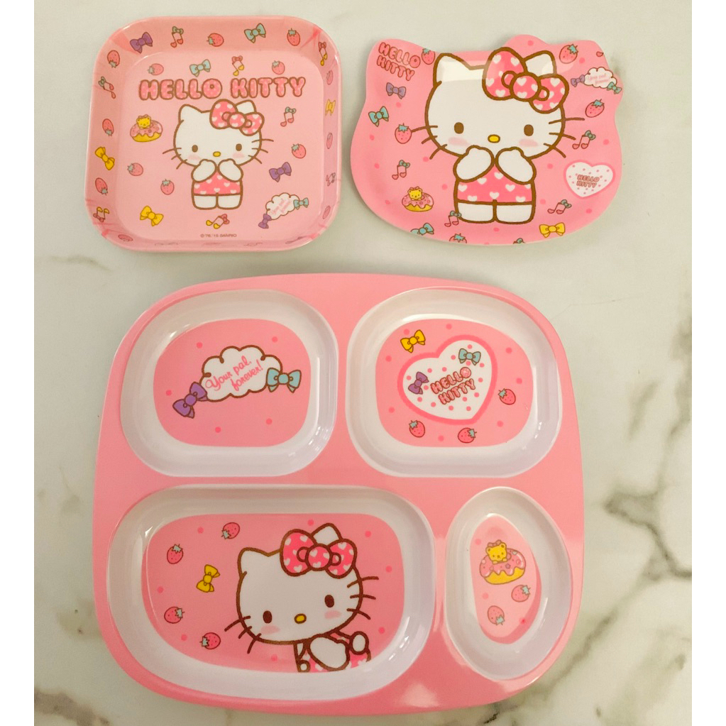 paket 3in1 piring melamin hk karakter melamine set gift hamper plate hellokitty hk hello kitty happy