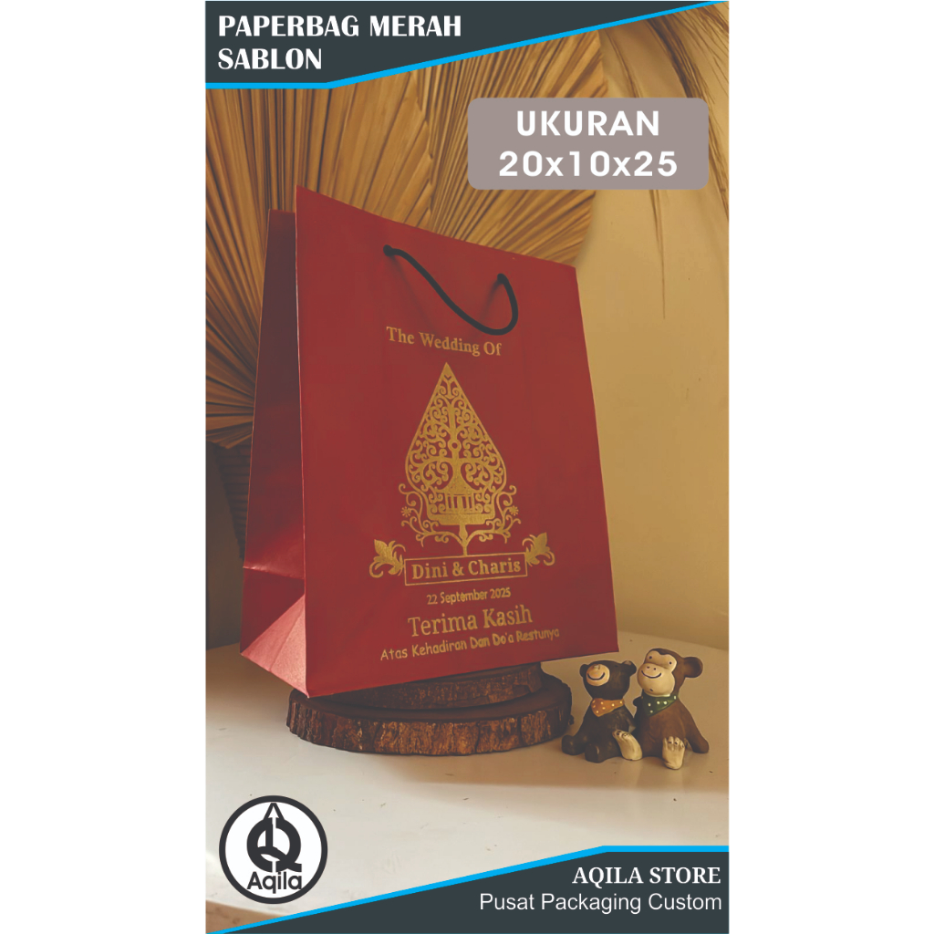 

Paperbag merah custom desain uk.20x10x25