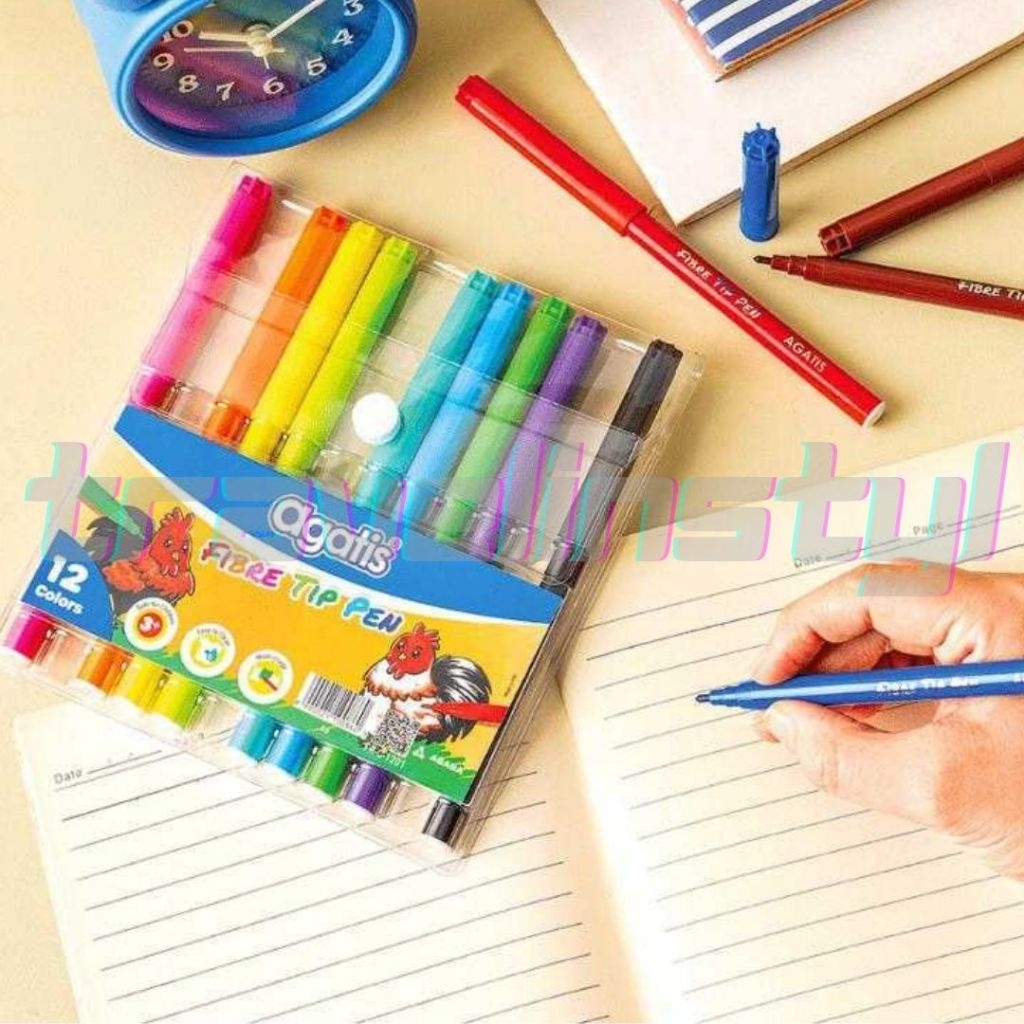 

Spidol Agatis 12 Warna Fibre Tip Pen / Spidol Mewarnai Anak Sekolah Non-Toxic