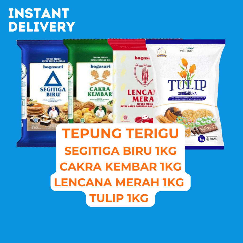 

[JATENG]TEPUNG TERIGU SEGITIGA BIRU/CAKRA/LENCANA MERAH/TULIP 1KG 1 DUS