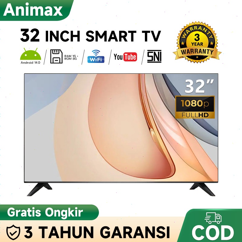Animax Sakura Smart TV 32 Inch Smart TV Android Smart TV LED 32 Inch 43 Inch Digital TV Garansi 3 ta