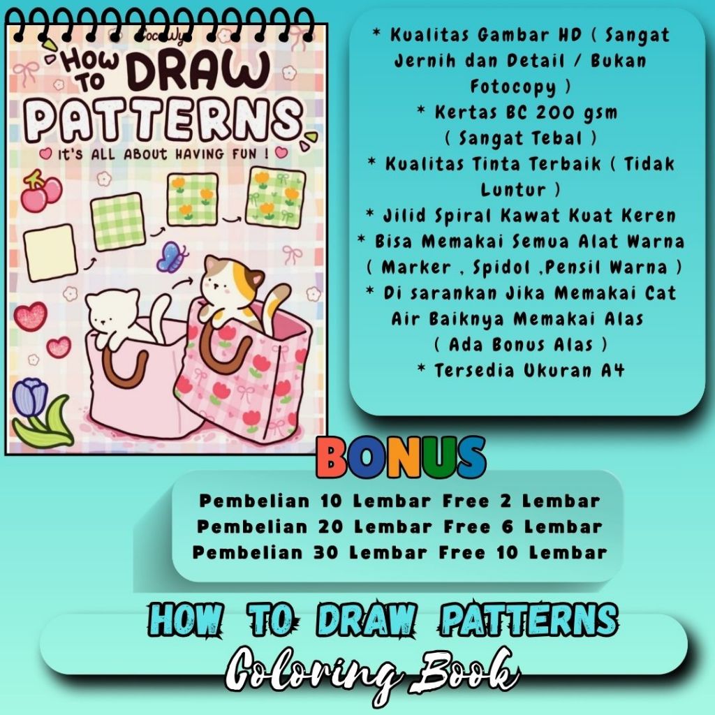 

How to Draw Patterns COLORING PRACTICE Buku Mewarnai Gambar Jelas Jernih Sudah HD Bagus Kertas 200 gsm Tebal