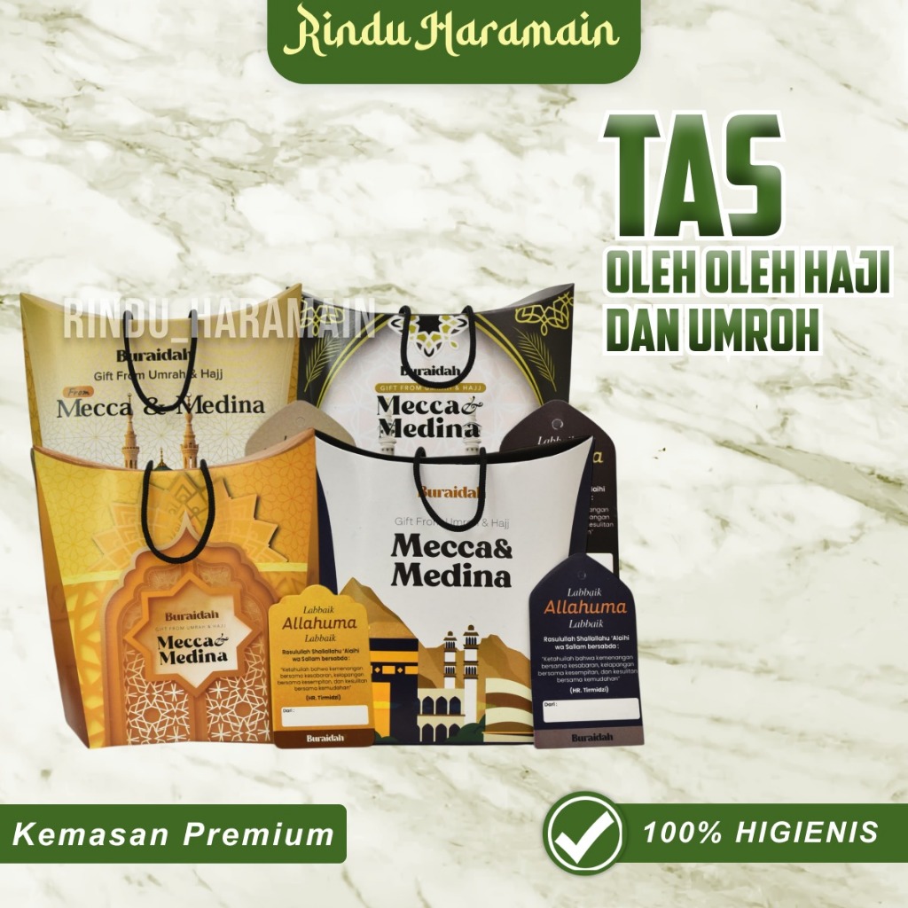 

Rindu Haramain - Ekslusif Tas Oleh Oleh Haji & Umrah / paper bag tali Free Hang Tag isi 25 pcs