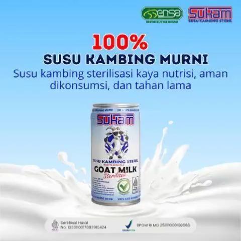 

Susu Kambing Murni 100℅ Steril SUKAM Goat Milk Aman Berkhasiat Kemasan kaleng 189ml