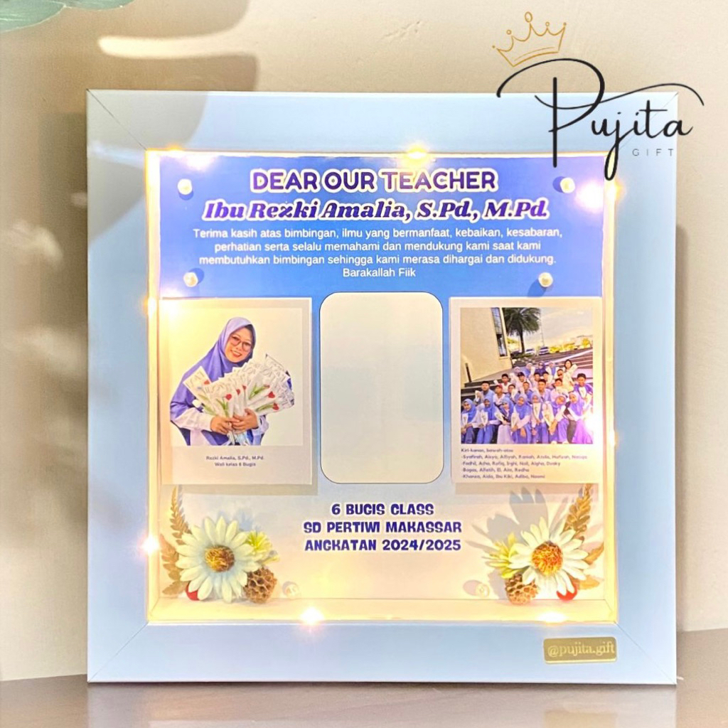 Frame 3D 20 x 20 cm Logam Mulia Guru Dosen Perpisahan Kenang-kenangan Frame Bingkai 3D Custom Logam 