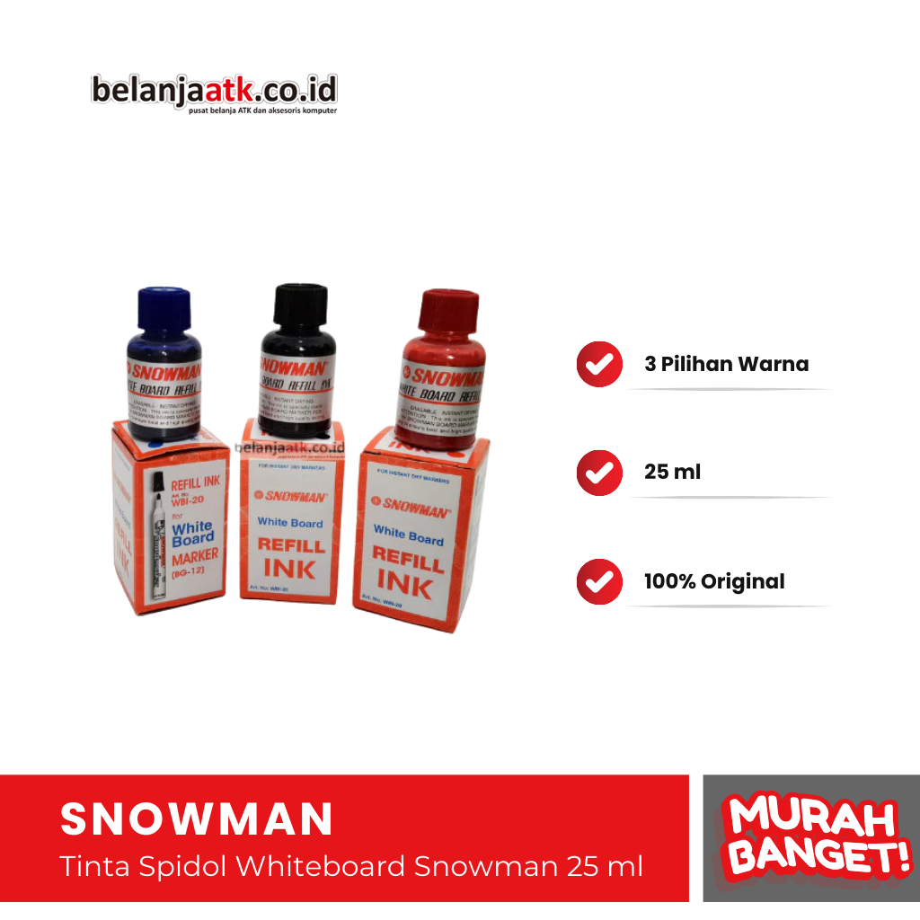 

Tinta Spidol Papan Tulis Snowman WBI-20 25 Ml / Refill Aneka Warna BG-12