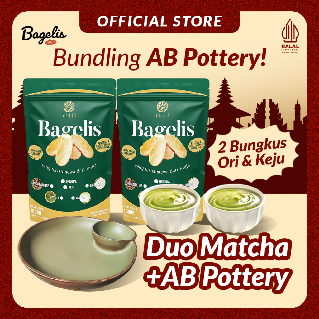 

HAMPERS BAGELIS Bundling | Matcha Series AB Pottery| Bagelis Original &Keju Matcha | Roti Kering