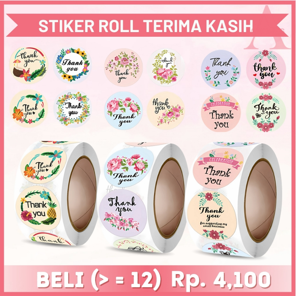 

Sticker Thankyou 1Roll 500Pcs Label Segel Order Packing Motif Bunga Love Serbaguna ST001
