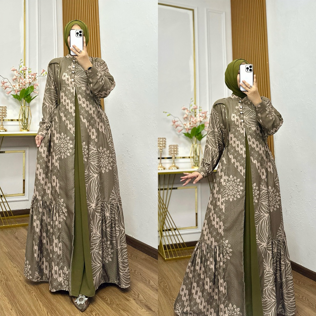 gamis dobby biba print mix ceruty gamis premium