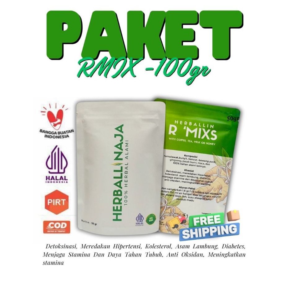 

paket rmix herballinaja 100 g (2×50 g) – herbal mix siap seduh | halal, pirt