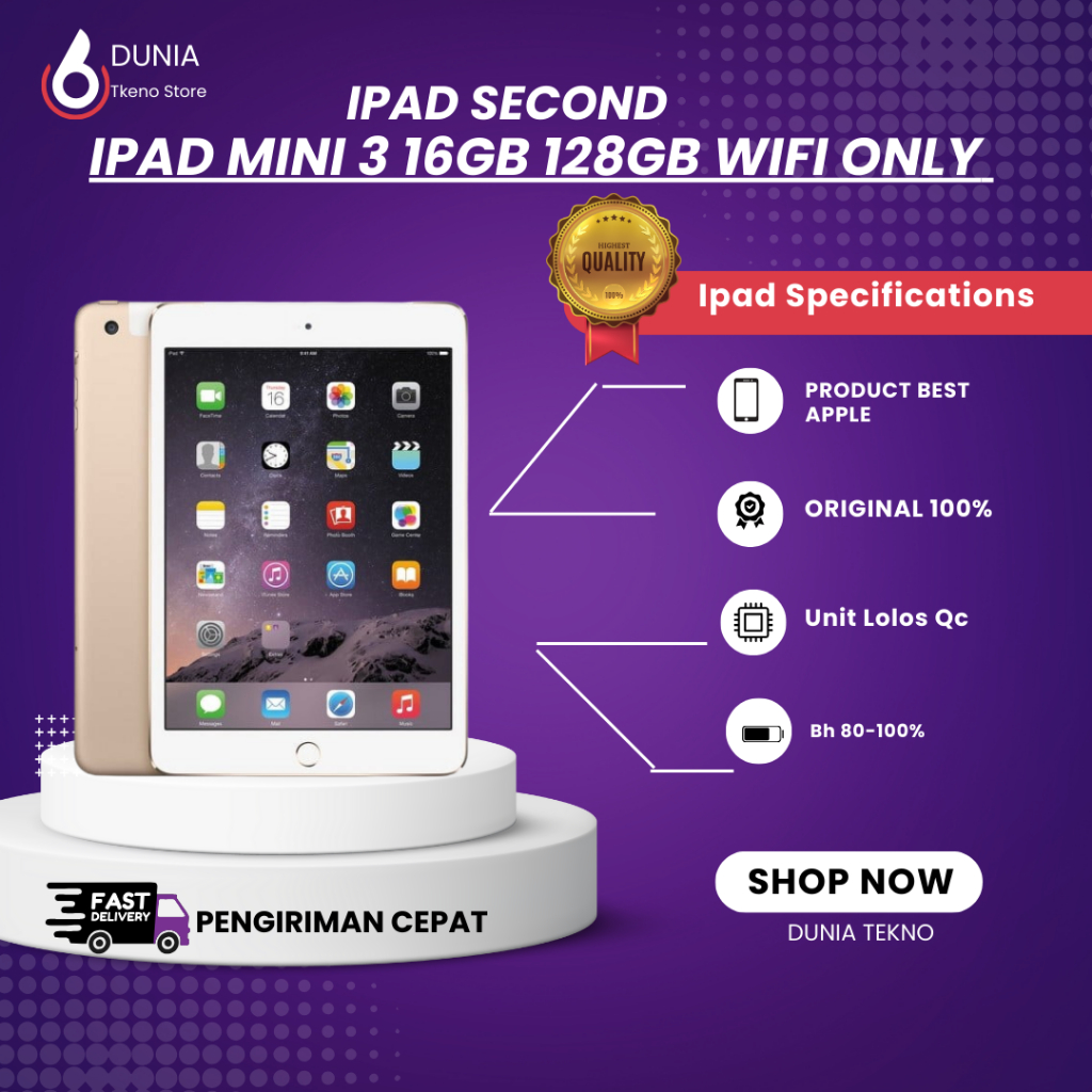Ipad Mini 3 16GB 64GB 128GB Second TERMURAH JAMINAN ORIGINAL APPLE