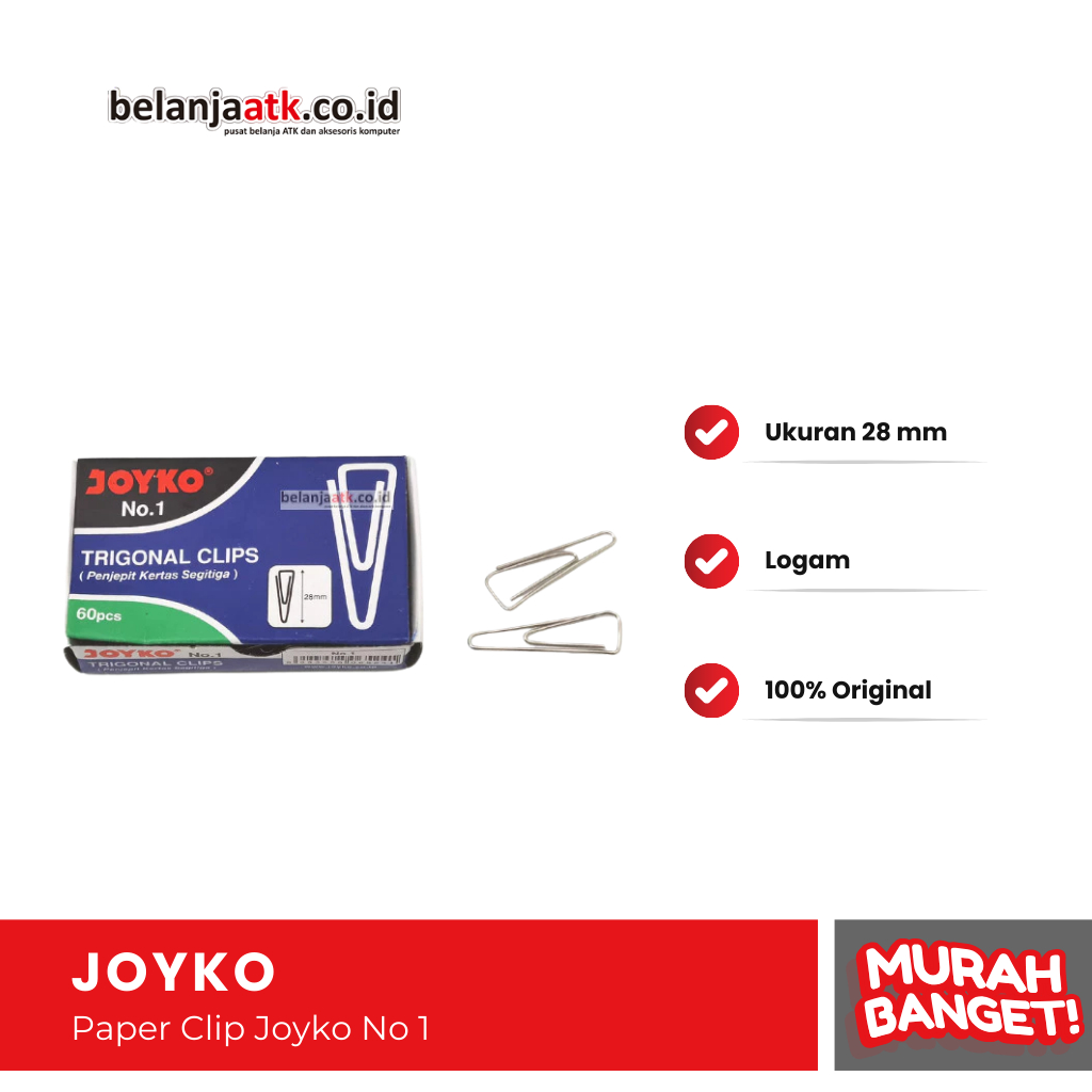 

Paper Clip Tanggung Joyko No. 1 Ukuran 28 mm / Klip Segitiga