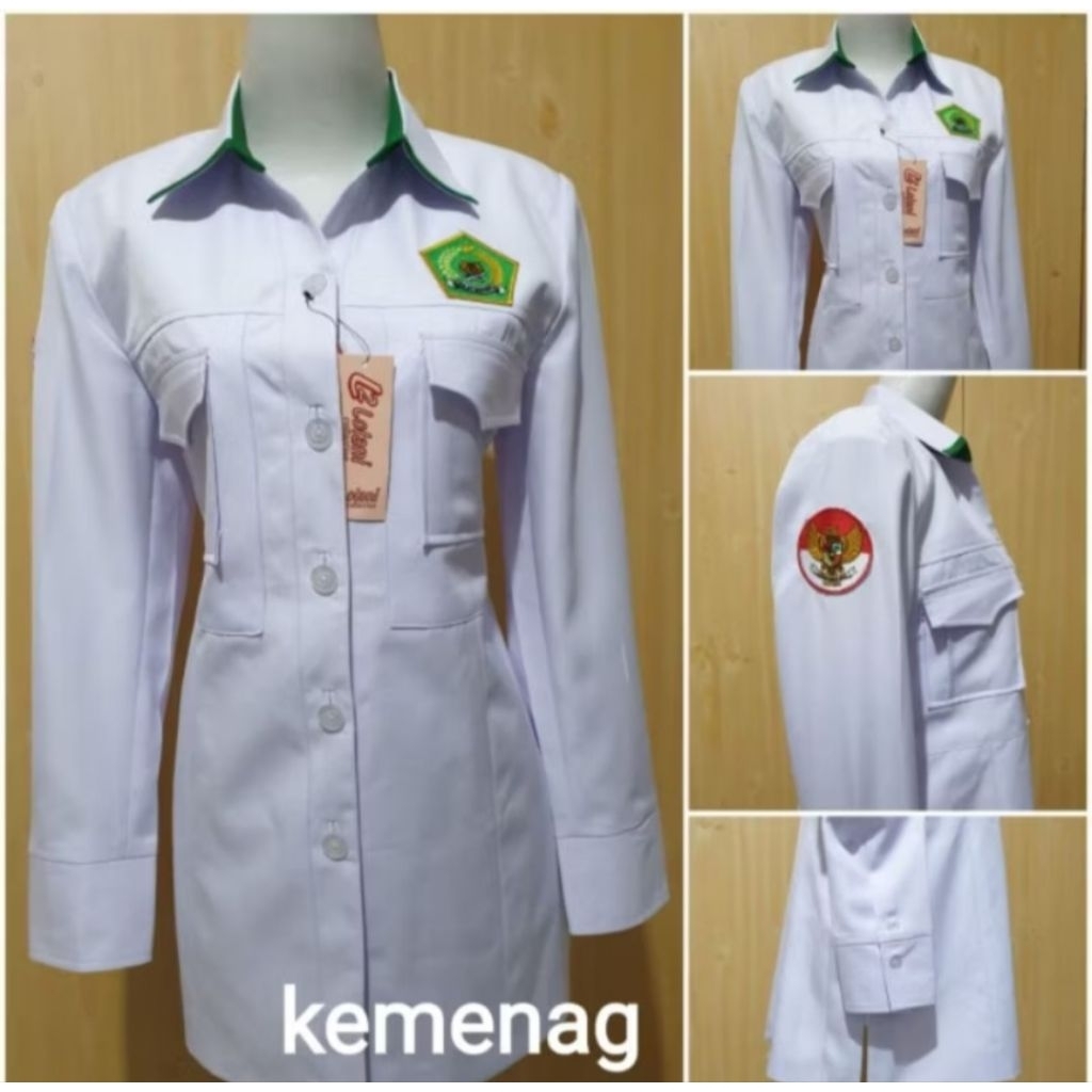 Atasan Kemeja Putih KEMENAG Wanita NON PURING.Baju Dinas Kementrian Agama Wanita Non Puring