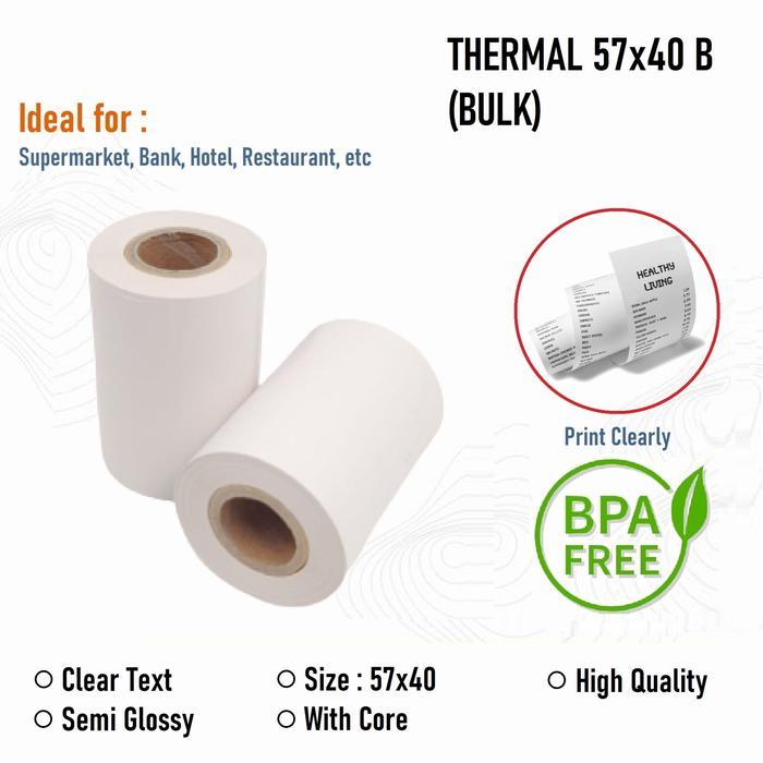 

Kertas Struk Kasir / Kertas Thermal 57x40B / Kertas Kasir Roll Combo
