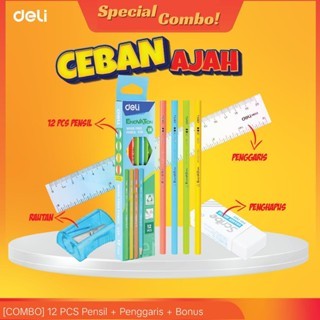 

DELI Combo Back to school Pensil-rautan-penggaris, Alat Tulis Pensil Stasionery GRATIS Penghapus