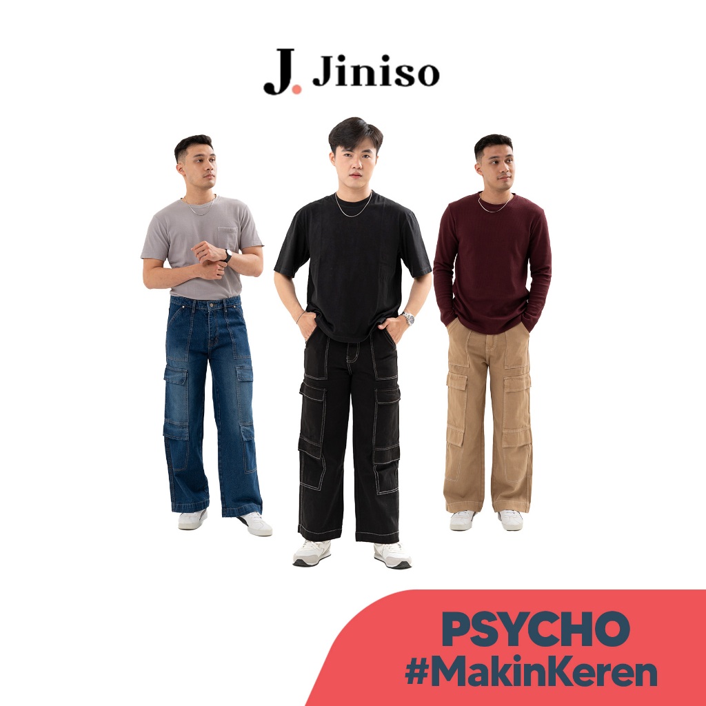 JINISO Denim Cargo Loose Jeans Pria