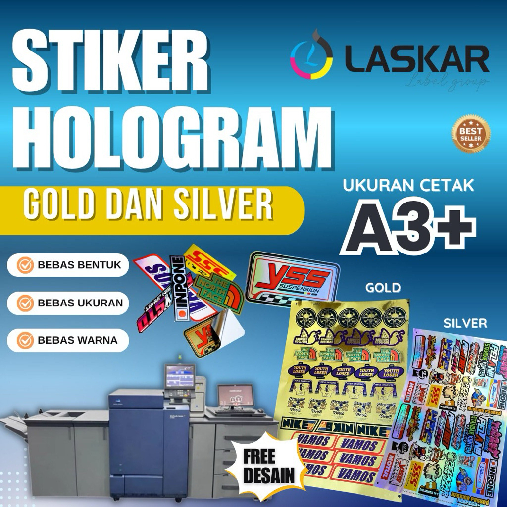 

stiker hologram gold silver custom nama sendiri segel merk label