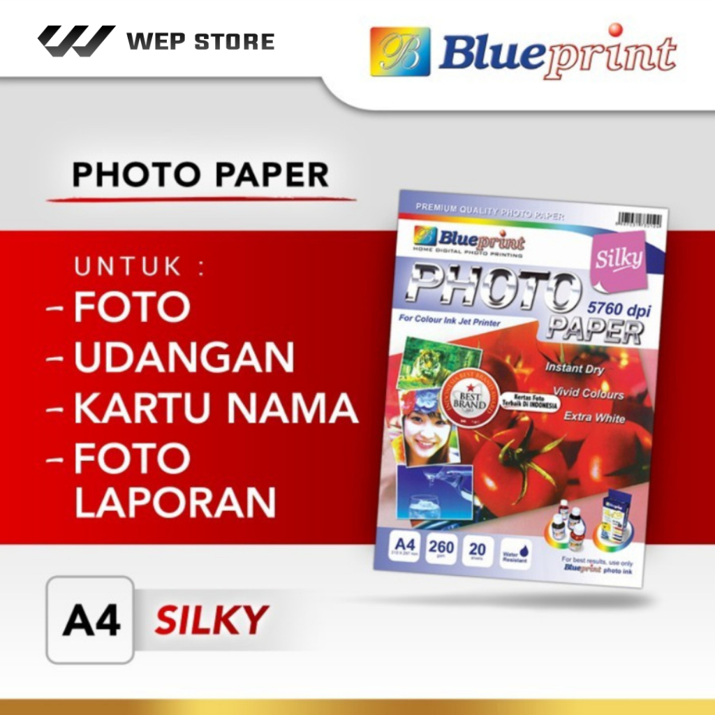

Blueprint Silky Photo Paper A4 260 gsm 20 lembar Kertas Foto Doff Matte Tebal