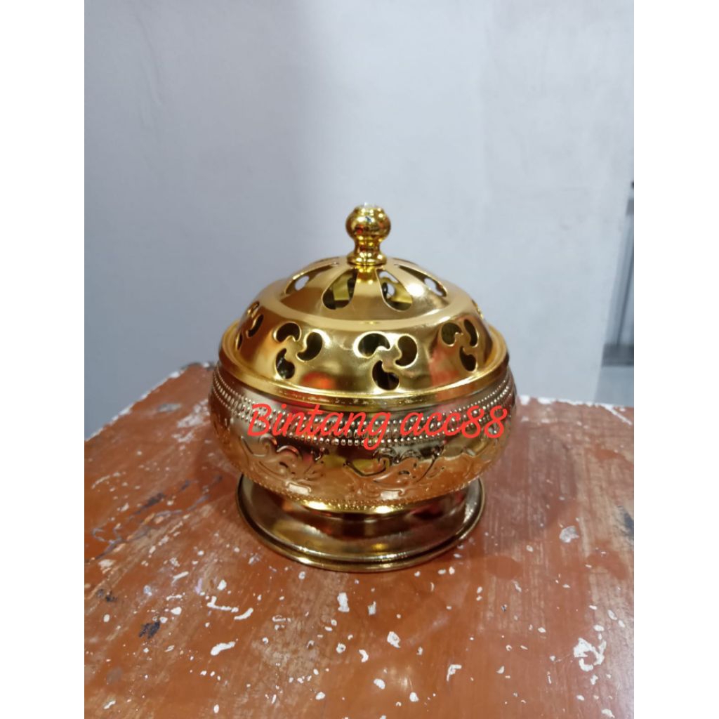 tempat bakar hio lingkar /tempat hio dupa lingkar - 12 jam - tutup - kecil - emas